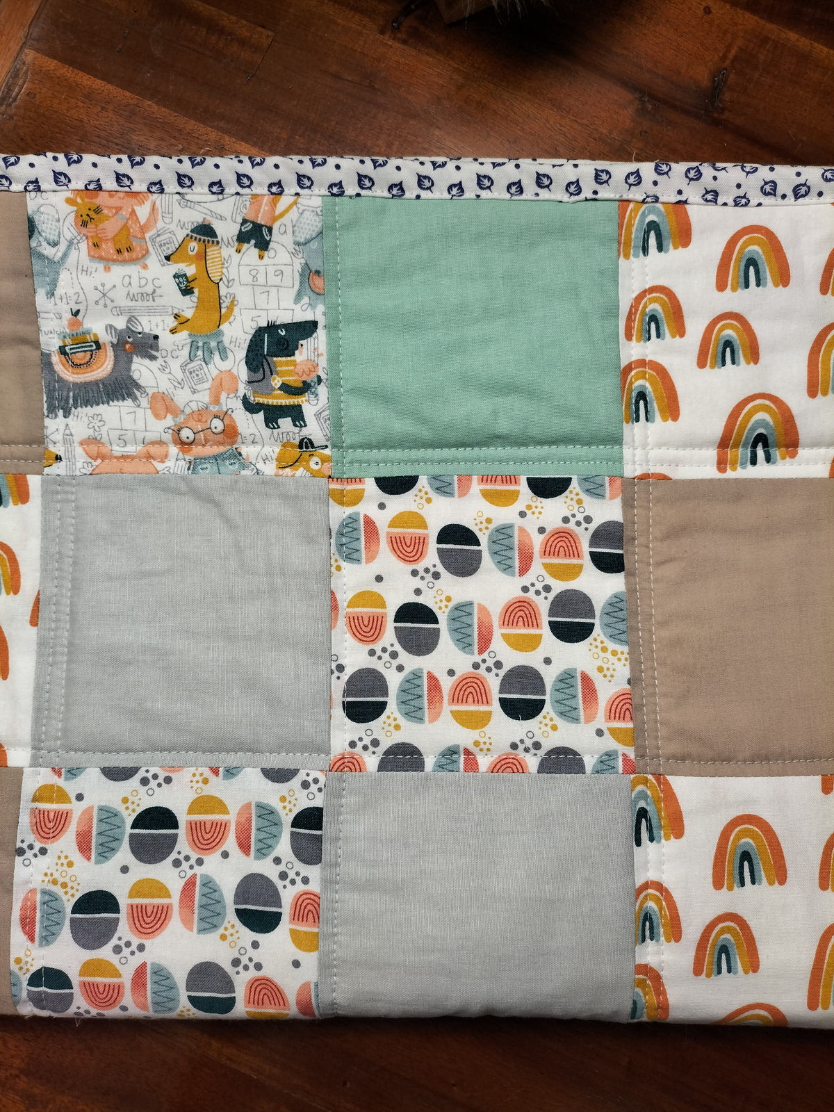 Baby Quilt – Mint, Rainbows & Soft Neutrals
