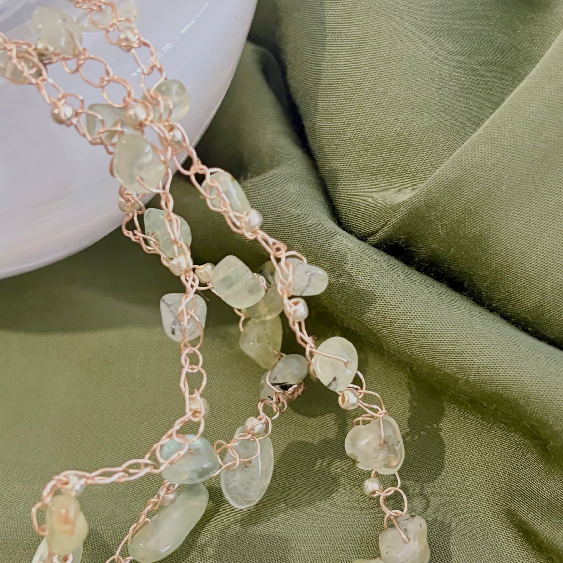 Prehnite and Baroque Pearl “Symphony in Green” Necklace