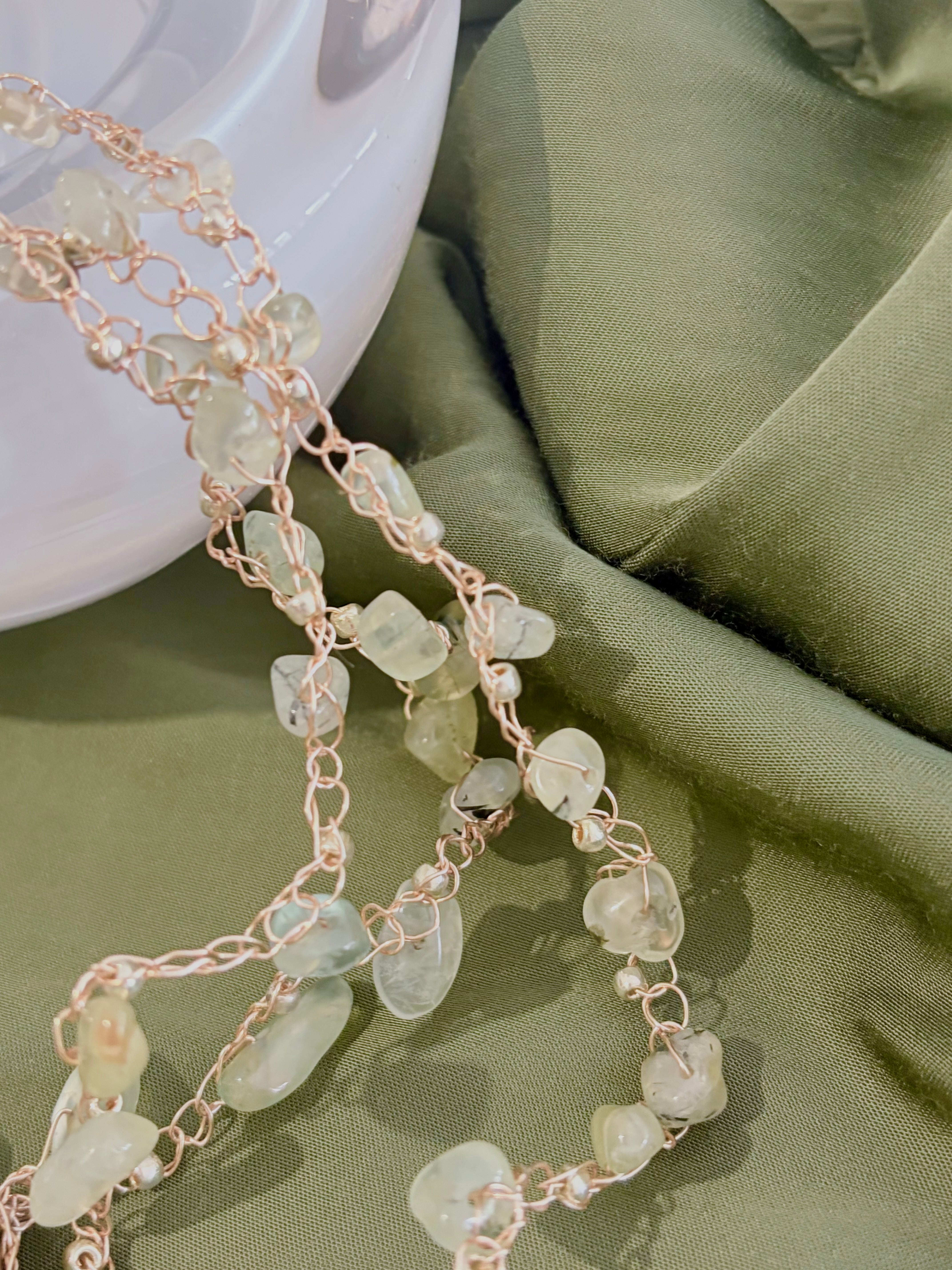 Prehnite and Baroque Pearl “Symphony in Green” Necklace