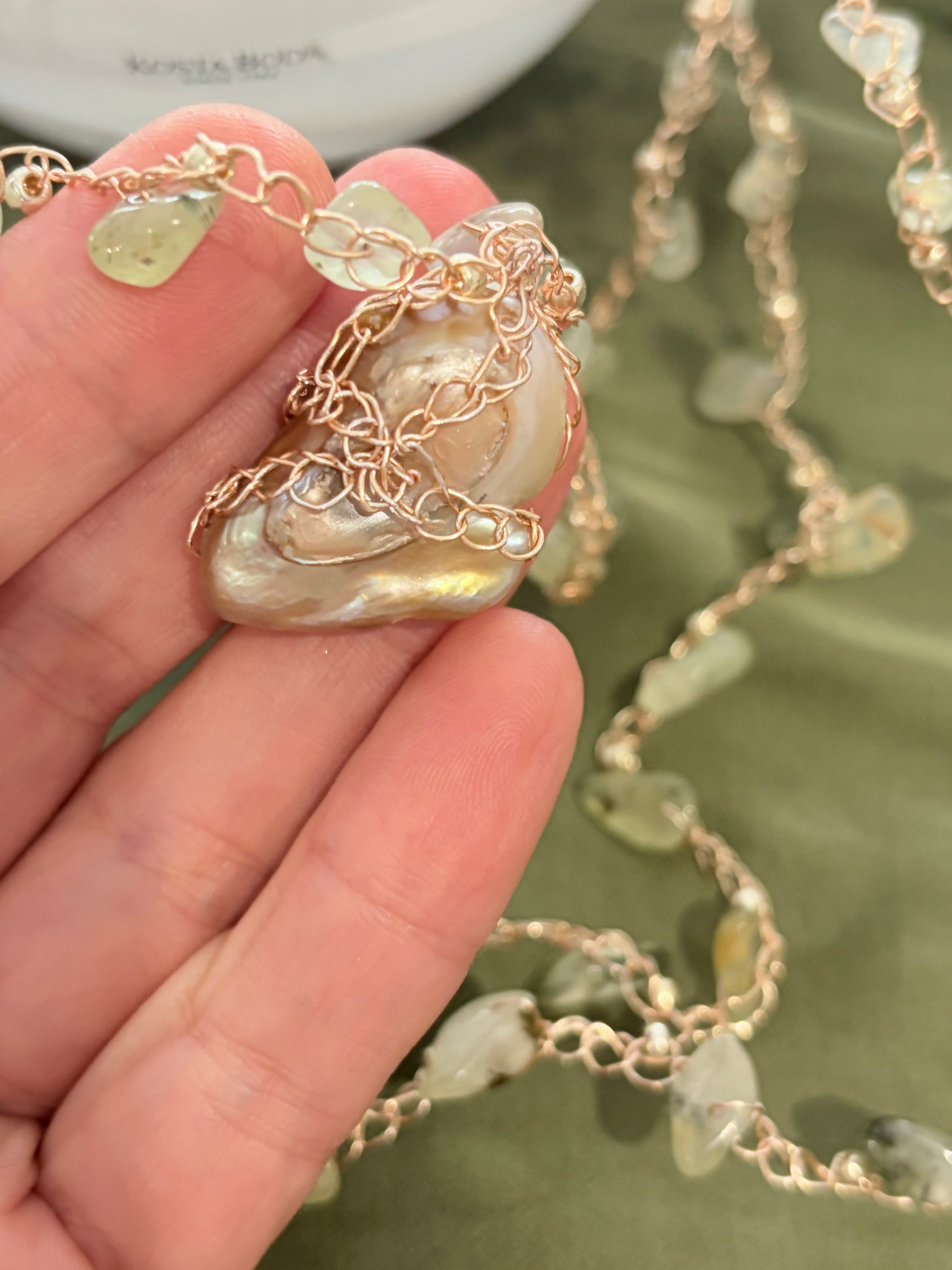 Prehnite and Baroque Pearl “Symphony in Green” Necklace