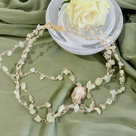 Prehnite and Baroque Pearl “Symphony in Green” Necklace