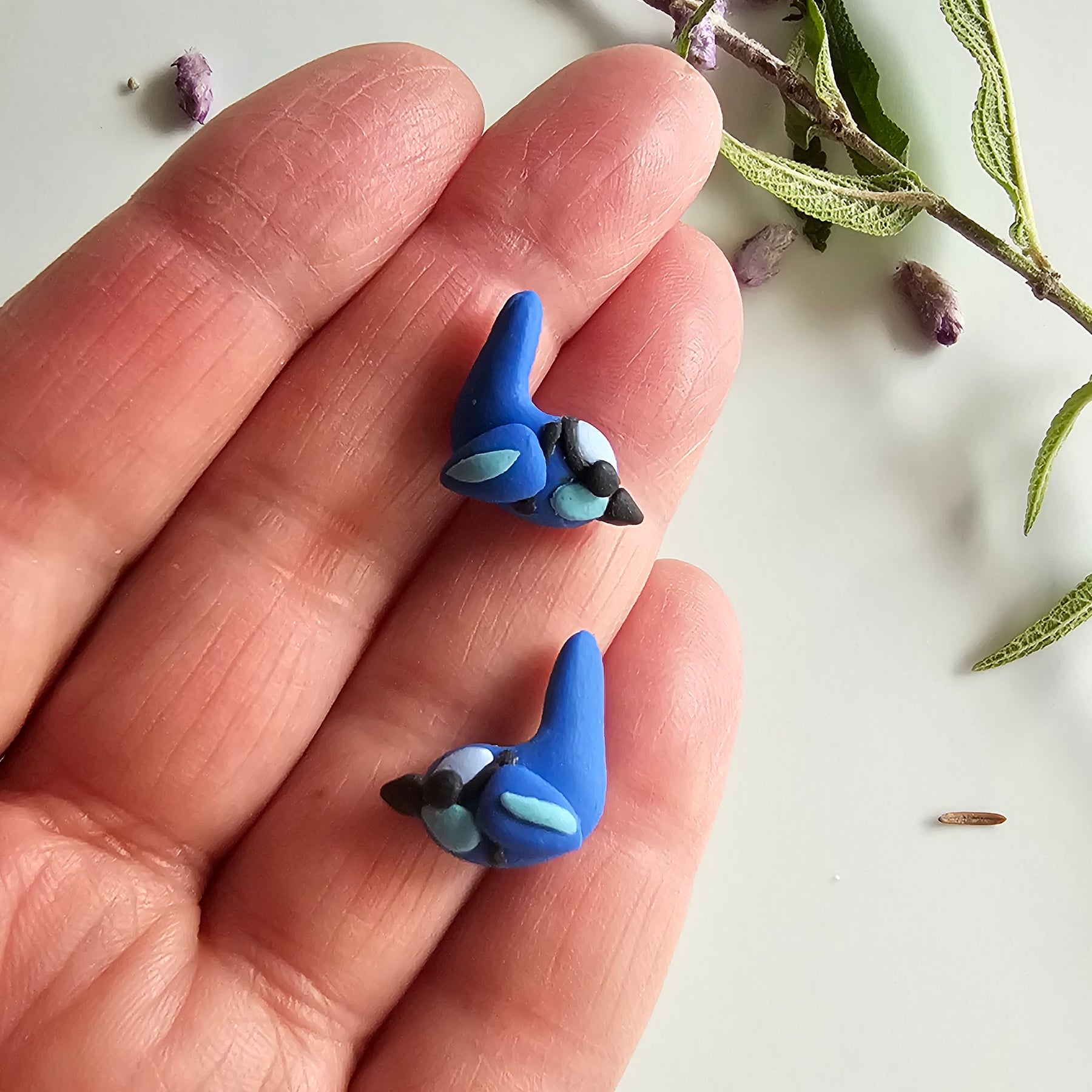 Splendid Fairy Wren Stud Earrings , Handmade Bird Jewelry, Mini Birds.