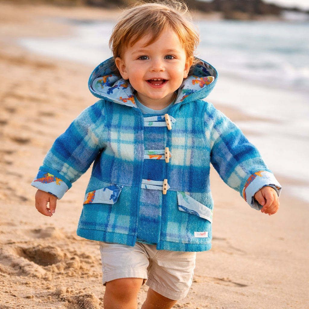 Blue Check Upcycled Blanker Duffle Jacket