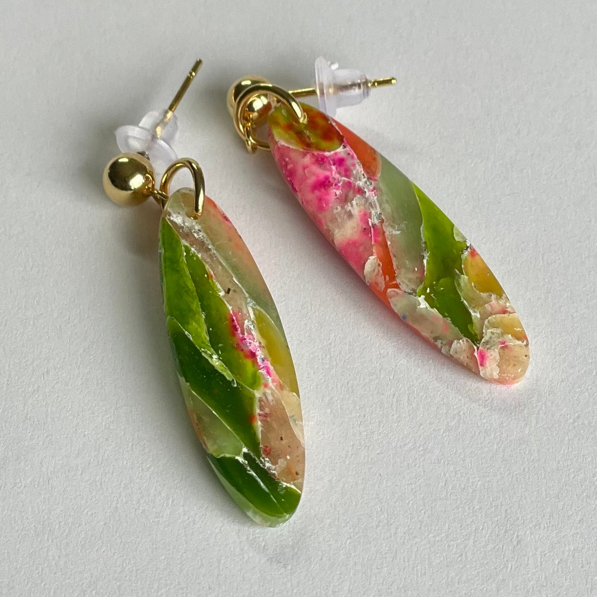 Moss Agate Polymer Clay Studs - Stone Drops