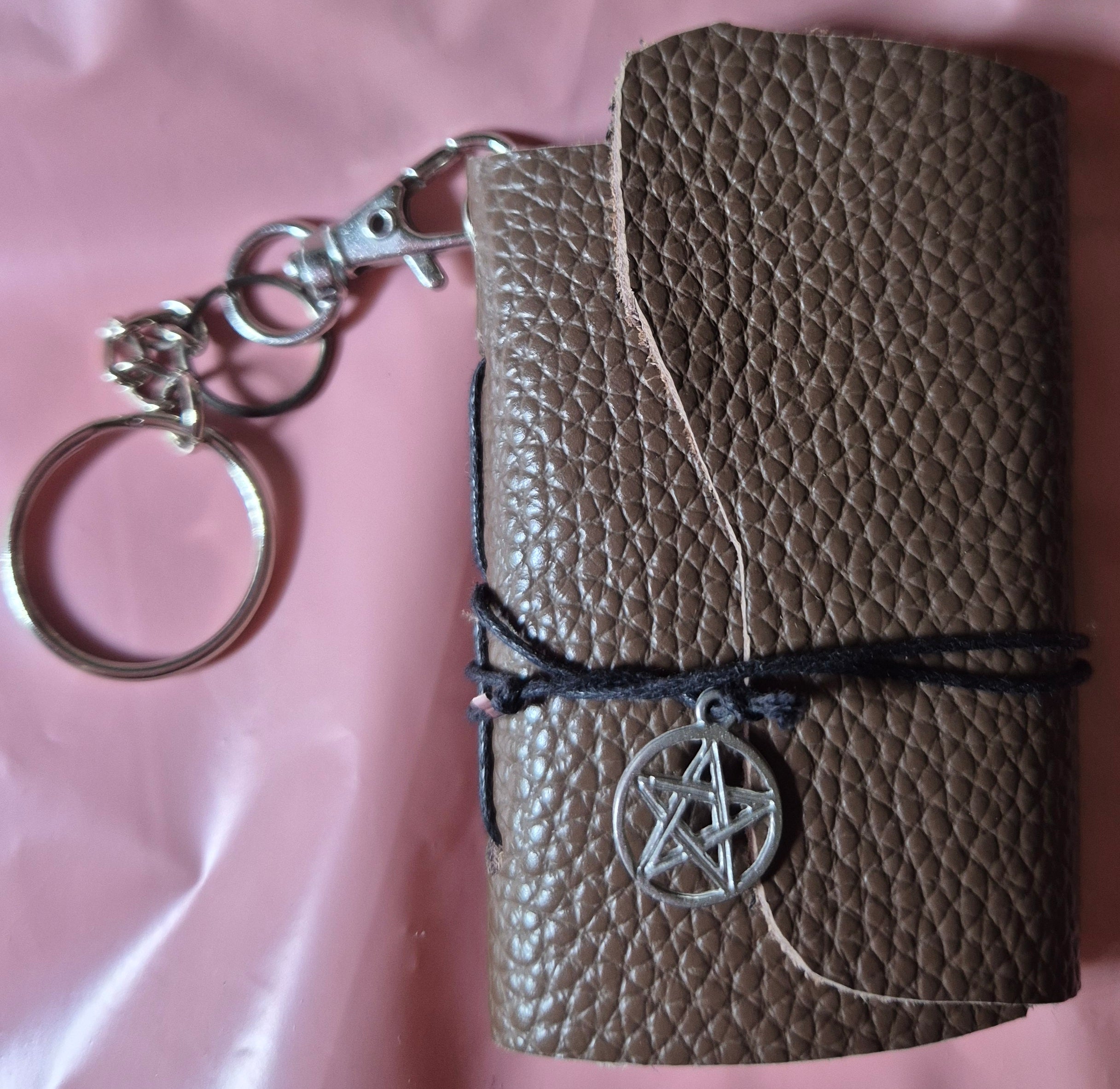 Handmade Leather Keyring Notebook with Charm