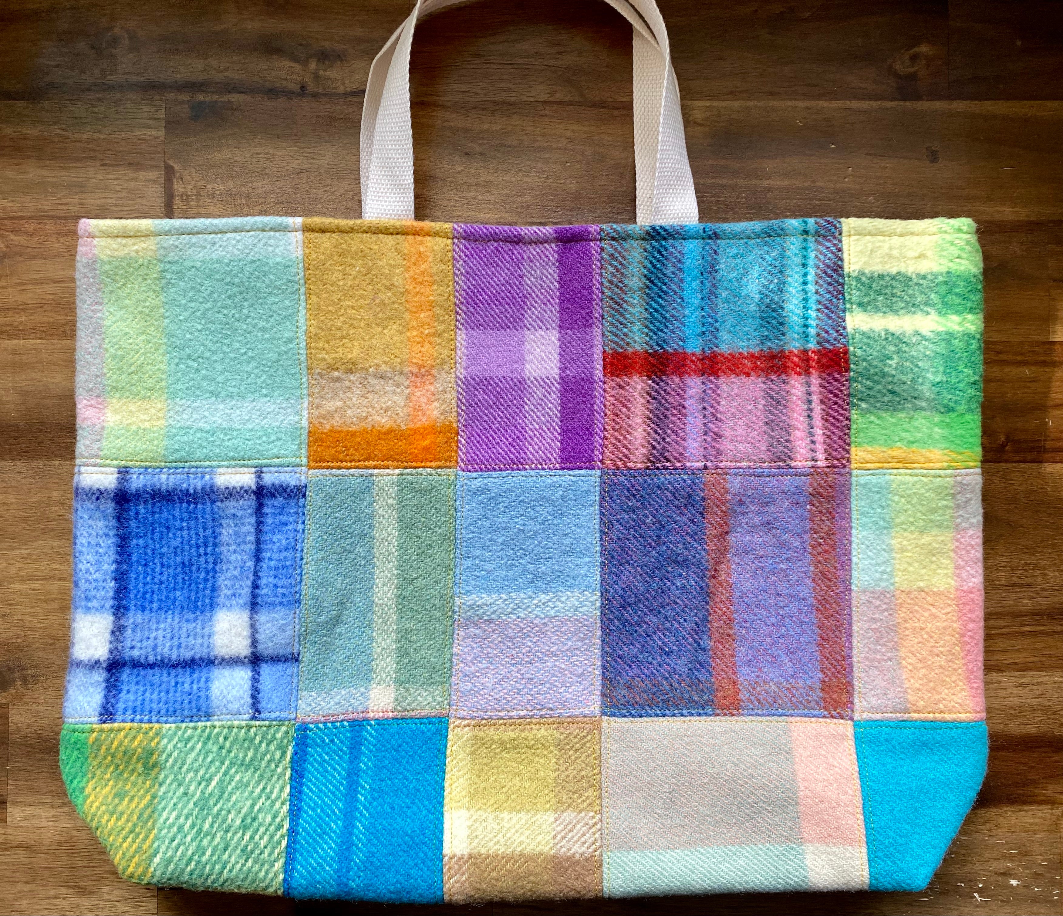 Upcycled Woollen Blanket - Market Tote - Patchwork
