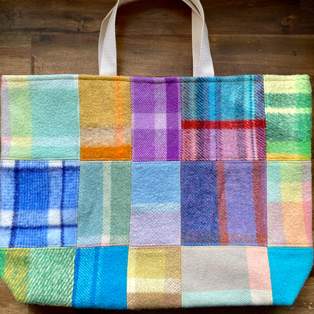 Upcycled Woollen Blanket - Market Tote - Patchwork