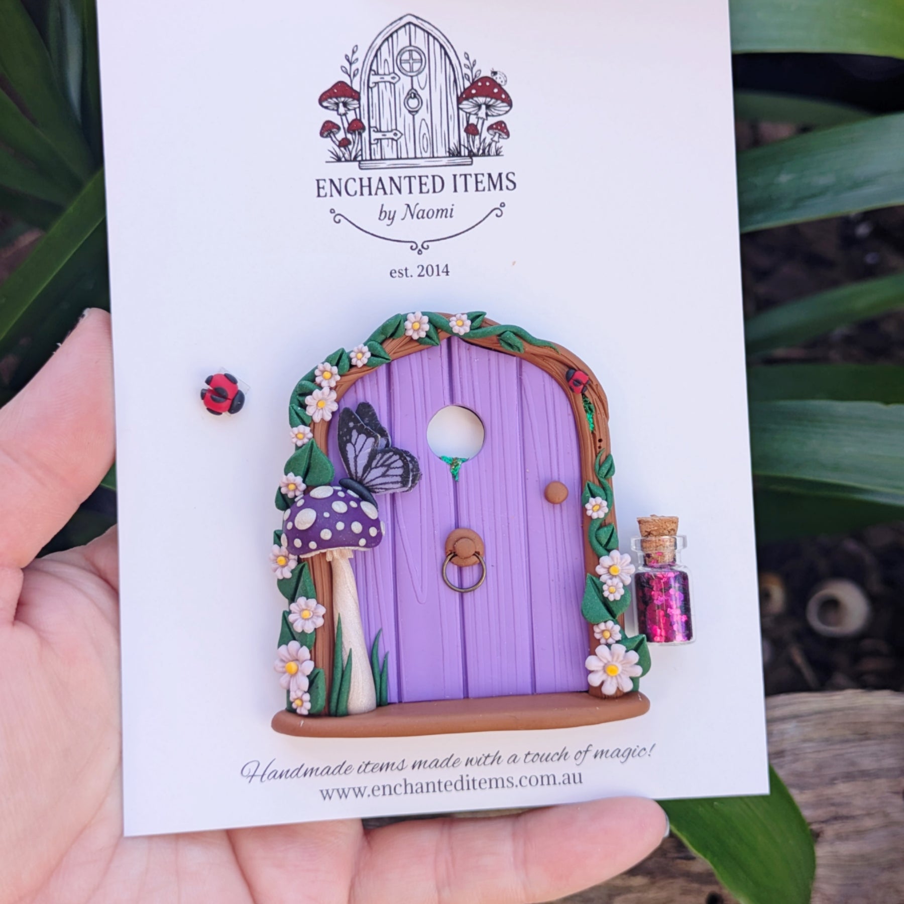 Mini Purple Woodland Fairy Door with Butterfly