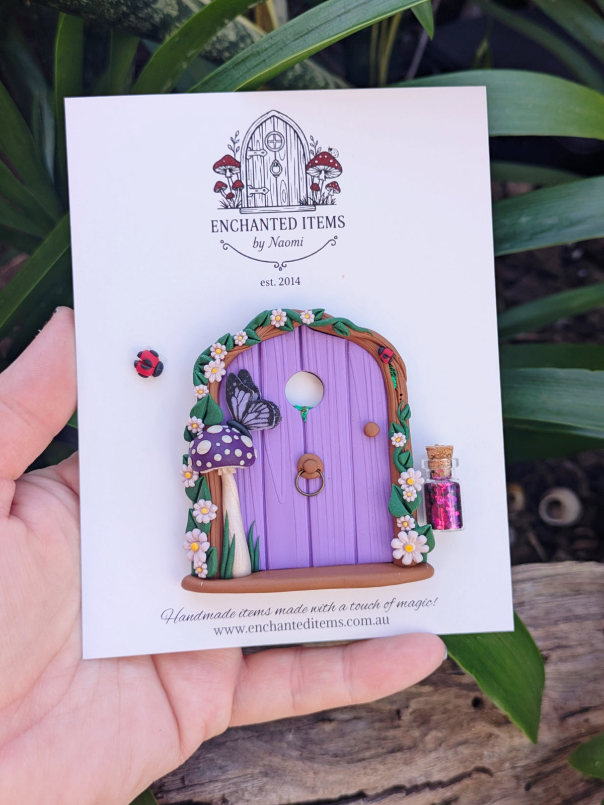 Mini Purple Woodland Fairy Door with Butterfly
