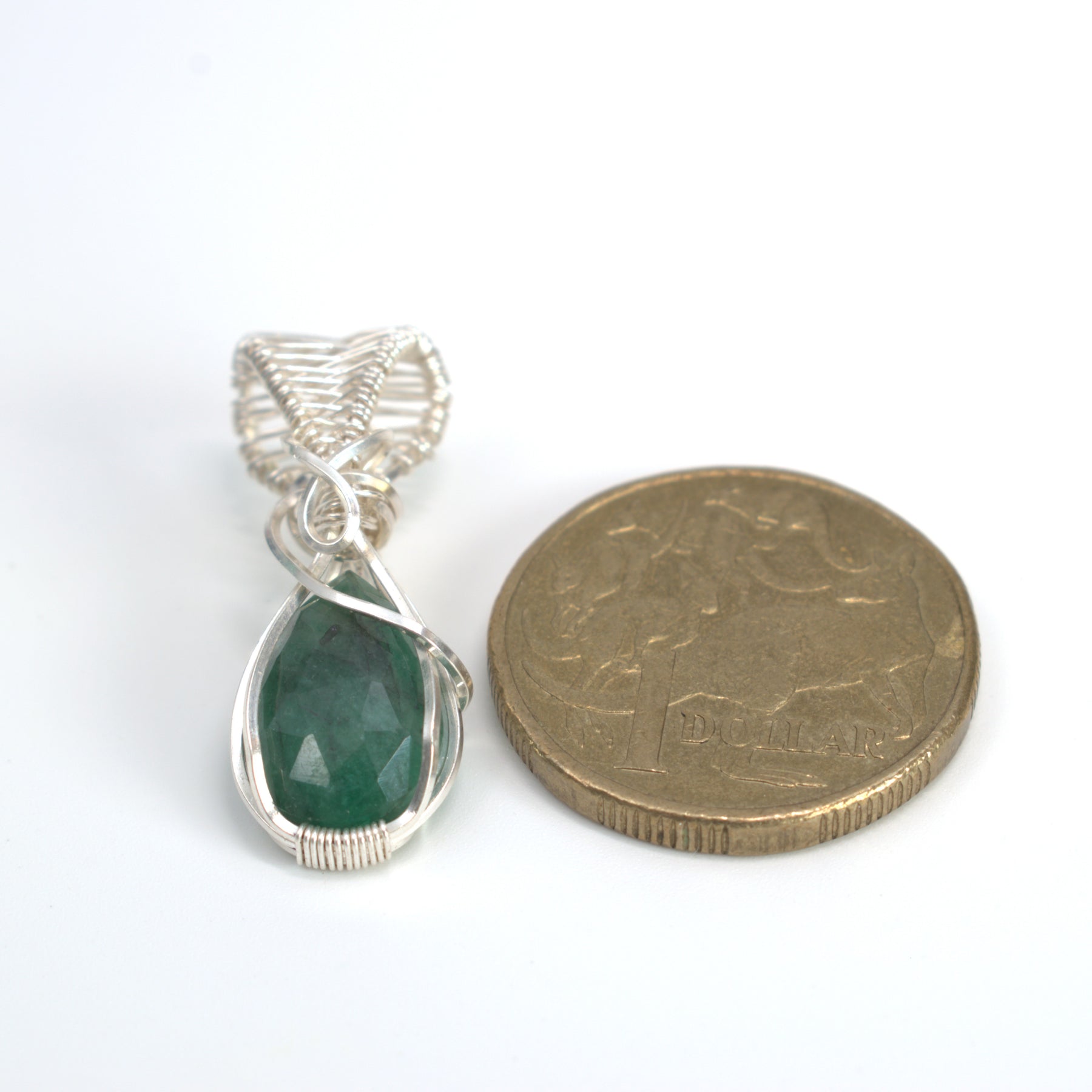 Wire-wrapped Emerald Hornblende Necklace - May Birthstone Pendant