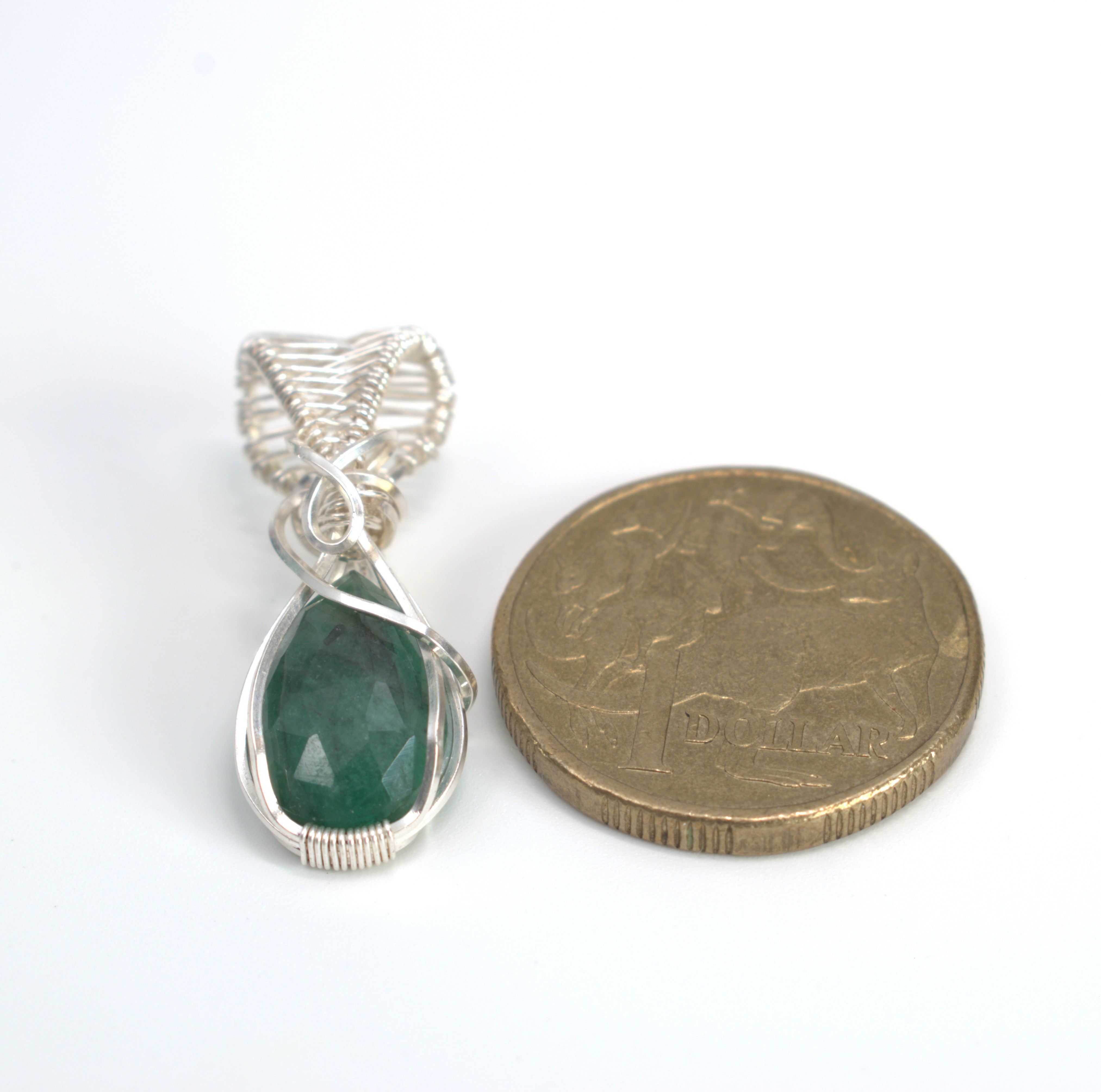 Wire-wrapped Emerald Hornblende Necklace - May Birthstone Pendant