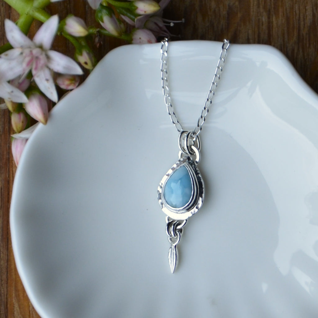 Larimar Silver Pendant with Leaf Detail