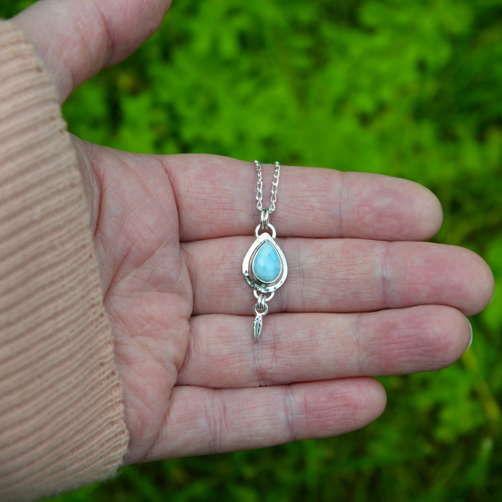 Larimar Silver Pendant with Leaf Detail