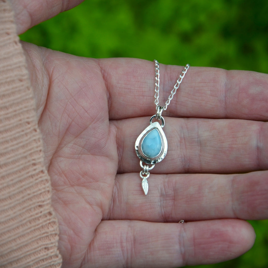 Larimar Silver Pendant with Leaf Detail