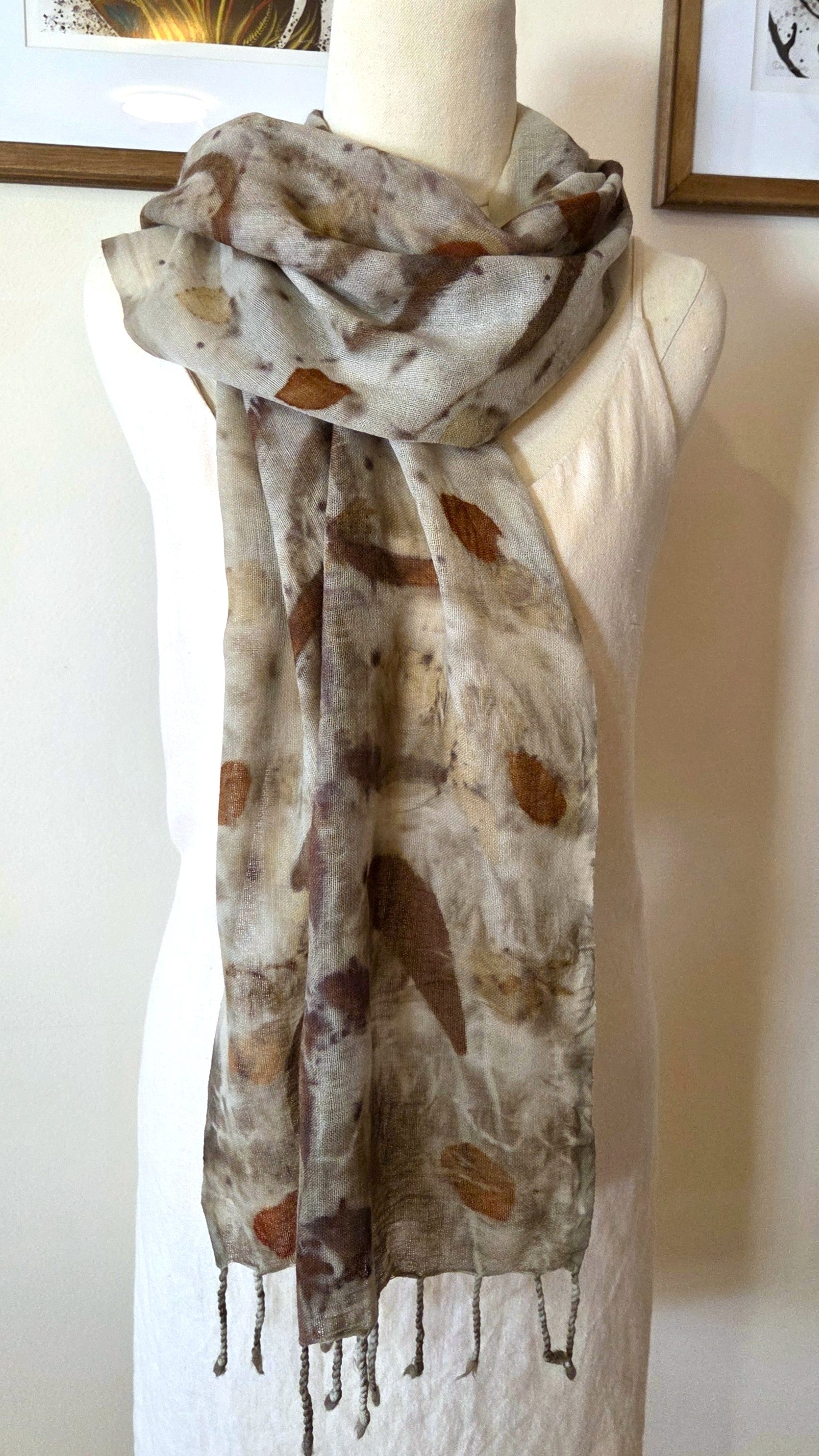 The Marlee - Fine Handloomed Wool Ecoprint Scarf/Wrap