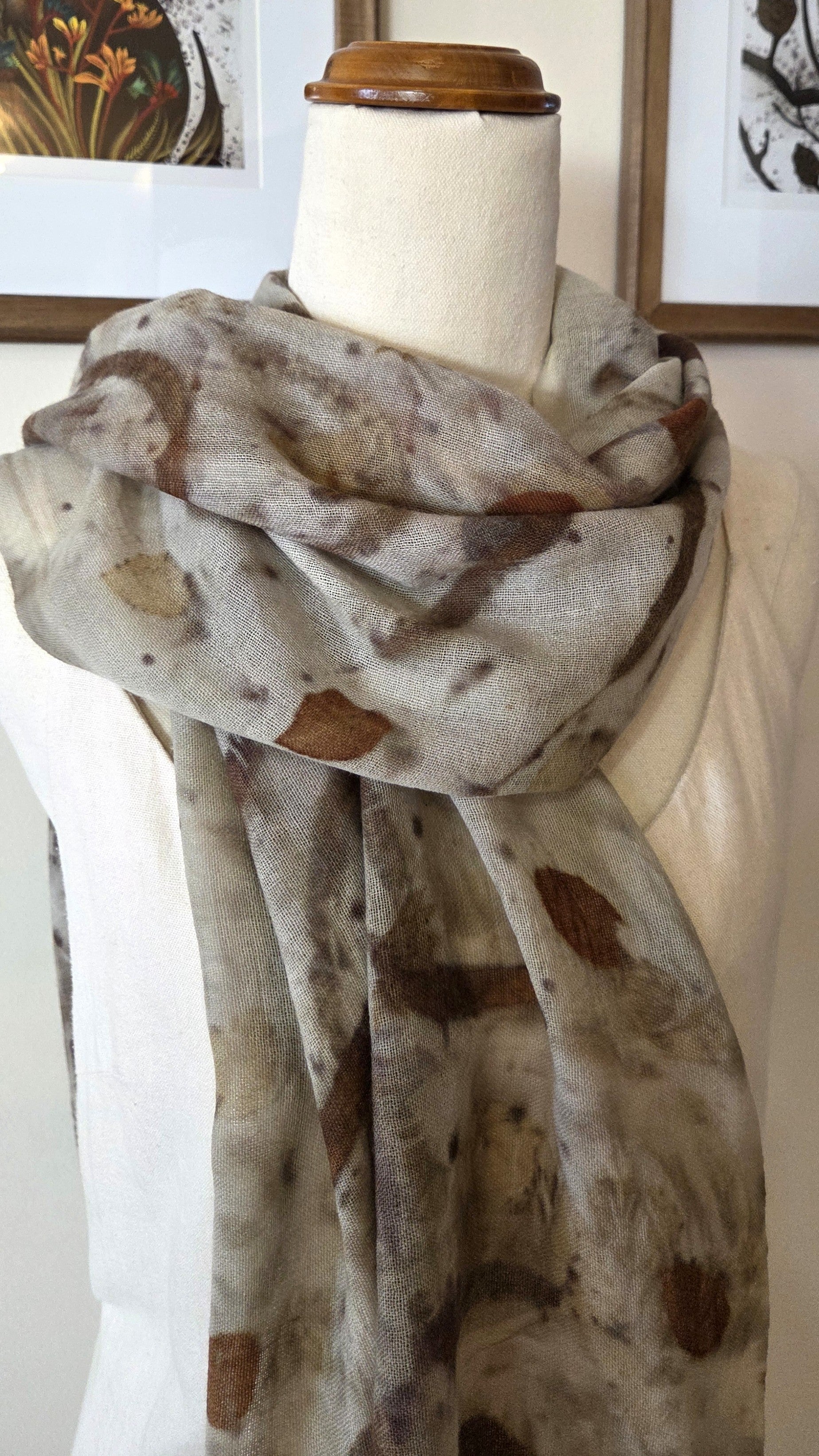 The Marlee - Pure Fine Handloomed Wool Ecoprint Scarf/Wrap