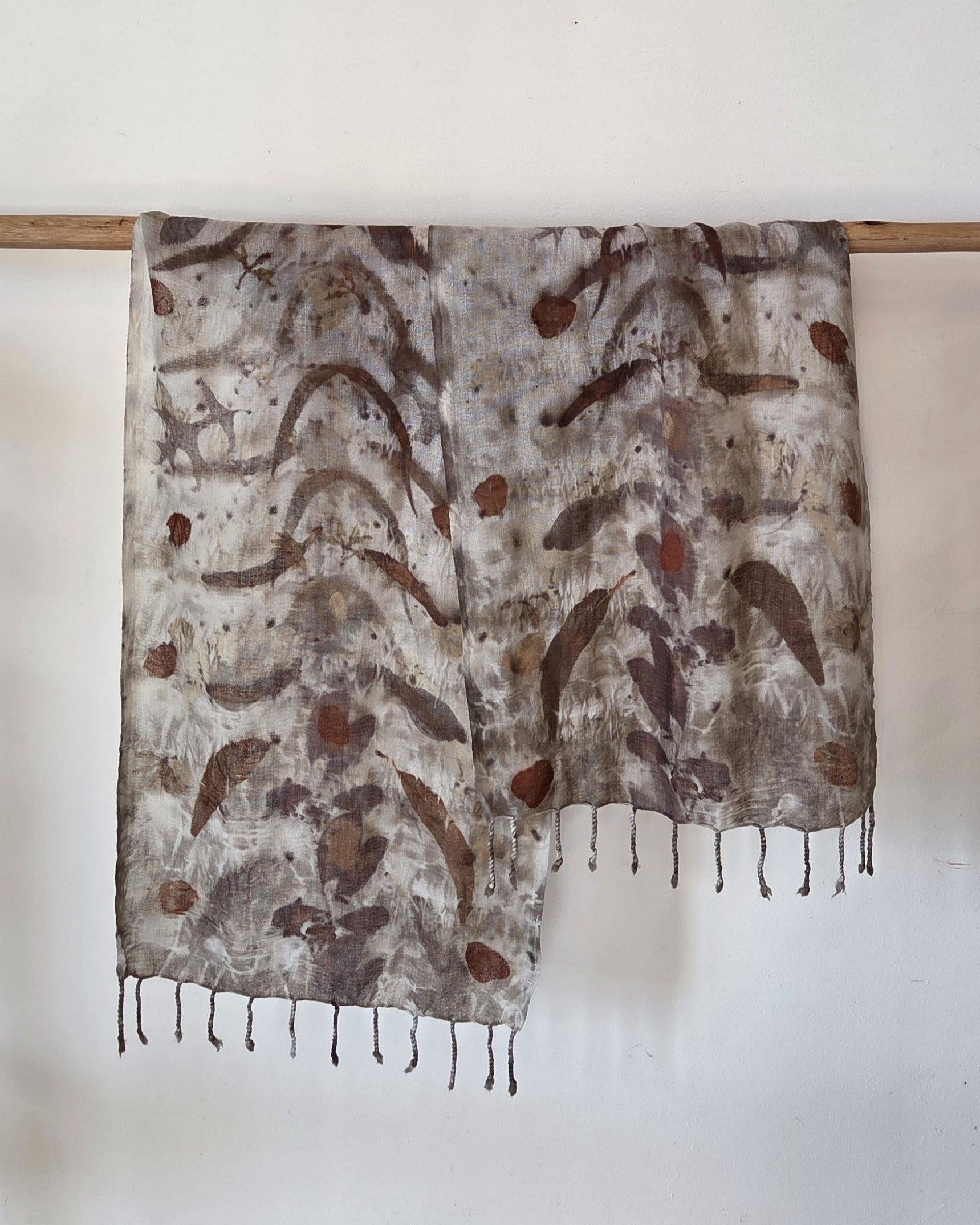 The Marlee - Pure Fine Handloomed Wool Ecoprint Scarf/Wrap
