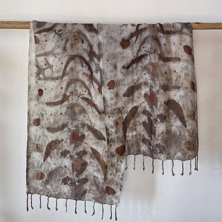 The Marlee - Pure Fine Handloomed Wool Ecoprint Scarf/Wrap