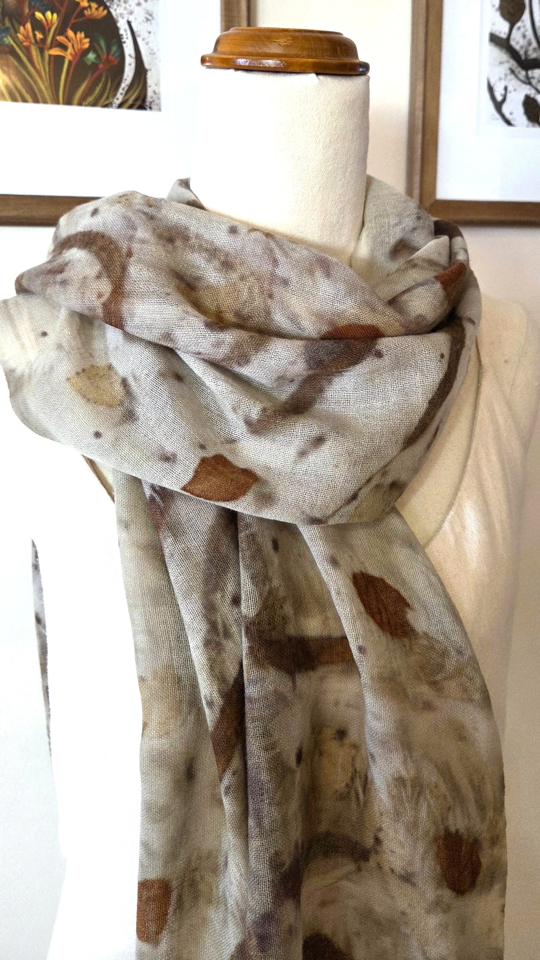 The Marlee - Pure Fine Handloomed Wool Ecoprint Scarf/Wrap