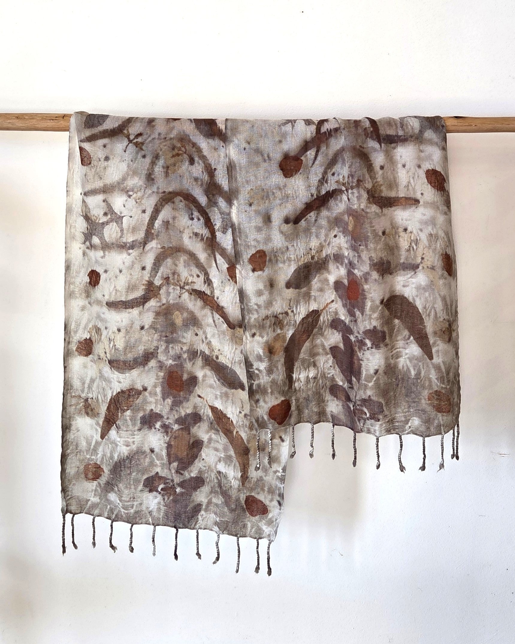 The Marlee - Pure Fine Handloomed Wool Ecoprint Scarf/Wrap