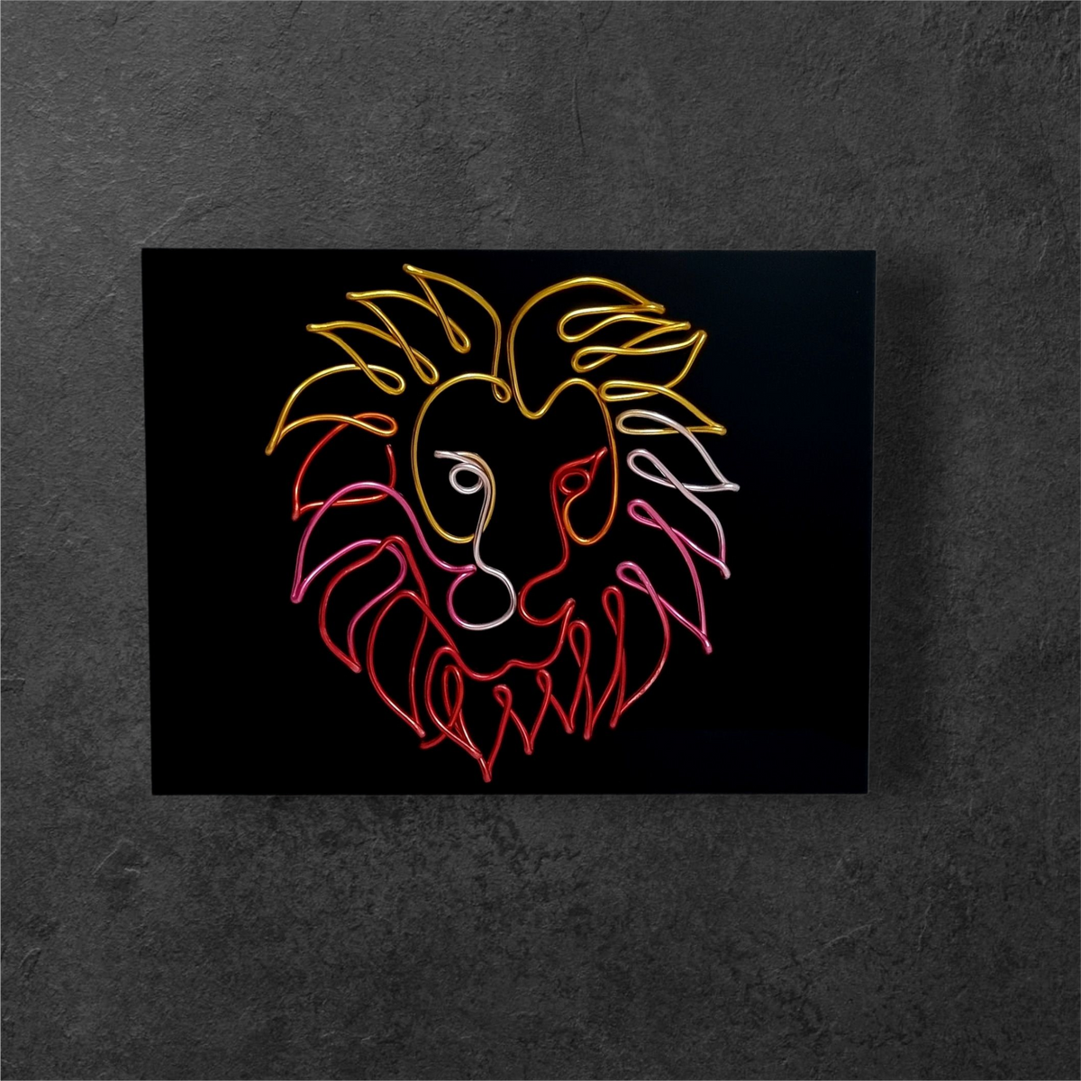 Lion Wire Art Plaque | Custom Colour Wall Art | Wire Lion Sculpture Acrylic Sign | Animal Lover Gift | Leo Zodiac Decor | Personalised Colours