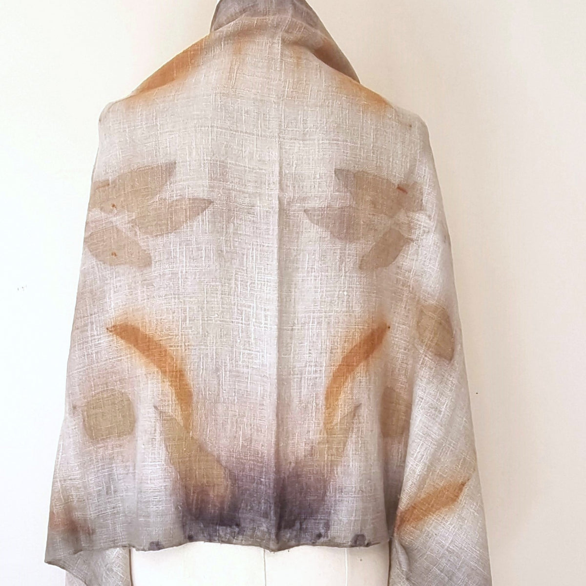 Pure Handloomed Eri (Peace) Silk - Extra Large Botanical Print Shawl - The Shanti