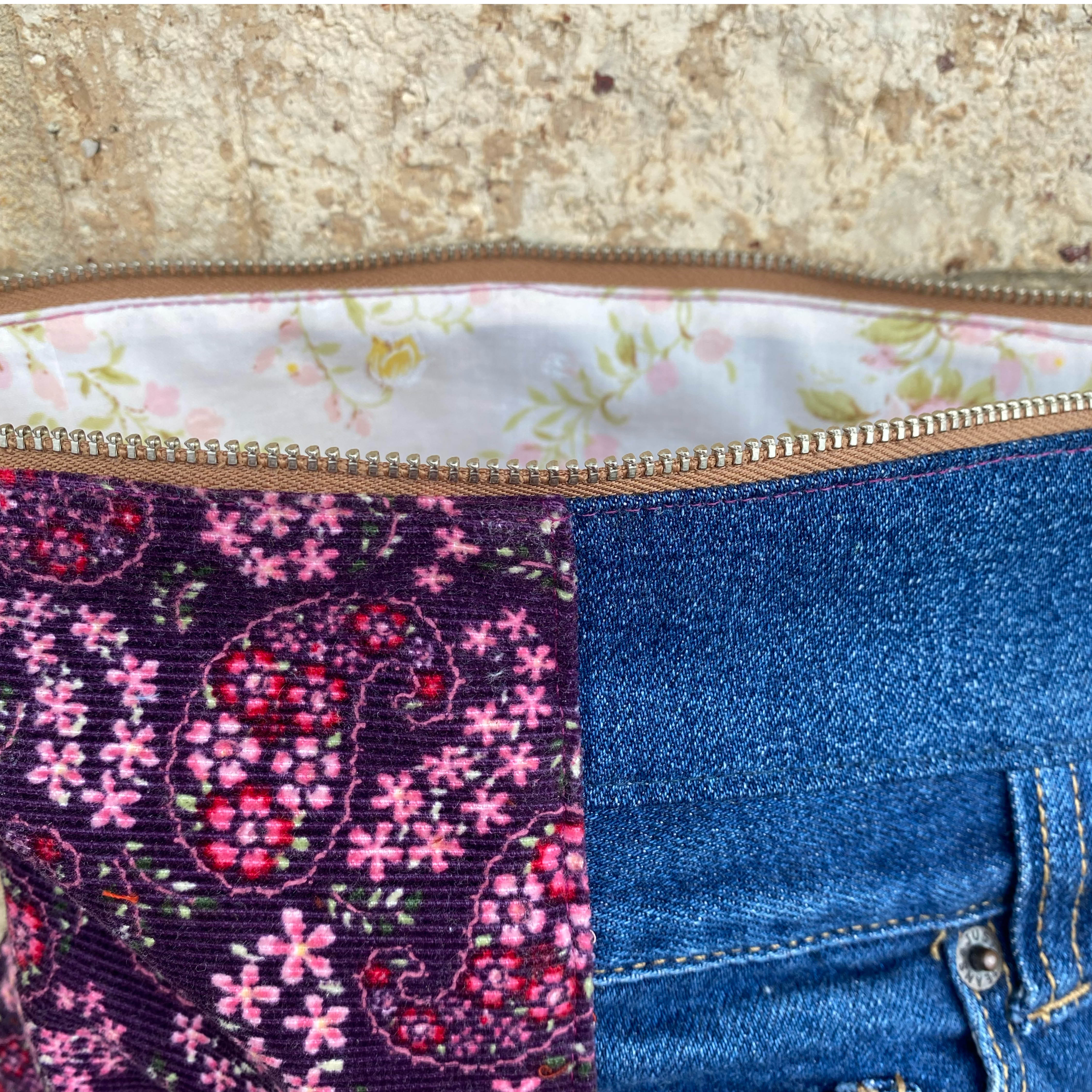 Paisley Pouch Cosmetic Everyday Bag Upcycled Vintage Fabrics & Denim