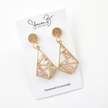 Earrings ~Polymer Clay Bezel Dangles ~ Gold and White