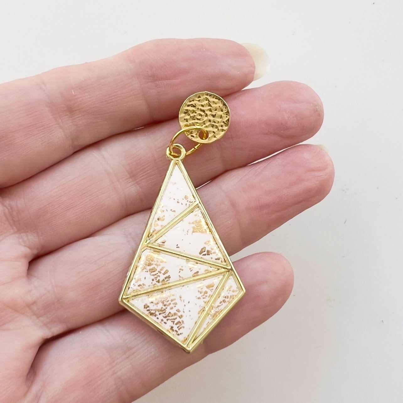 Earrings ~Polymer Clay Bezel Dangles ~ Gold and White