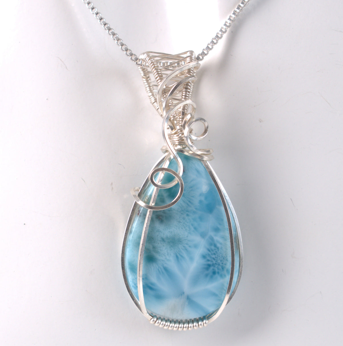 Caribbean Lace - Wire-Wrapped Larimar Pendant