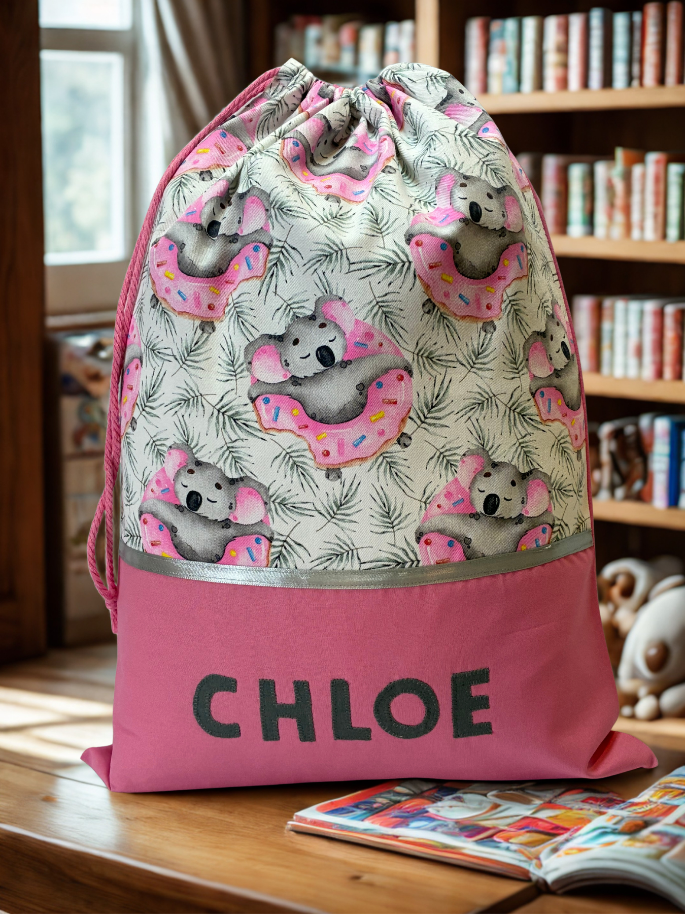 Children's Library Bag , Handmade, Personalised - Donut Koalas