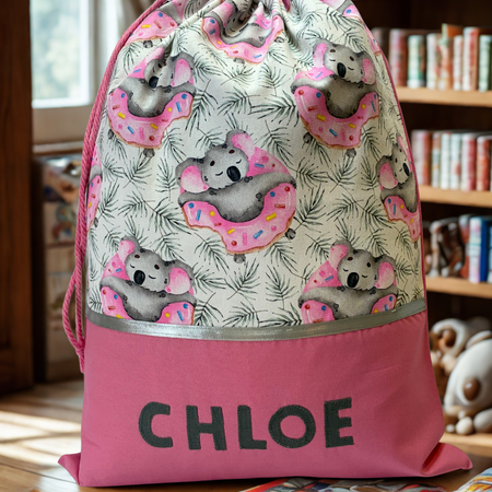 Children's Library Bag , Handmade, Personalised - Donut Koalas