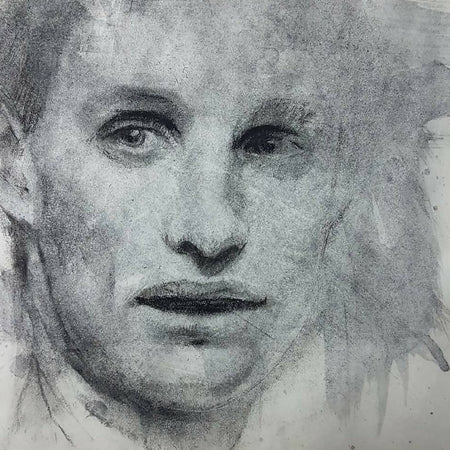 Custom Portrait - abstracted in Charcoal wash on paper 28cmX35.5cm