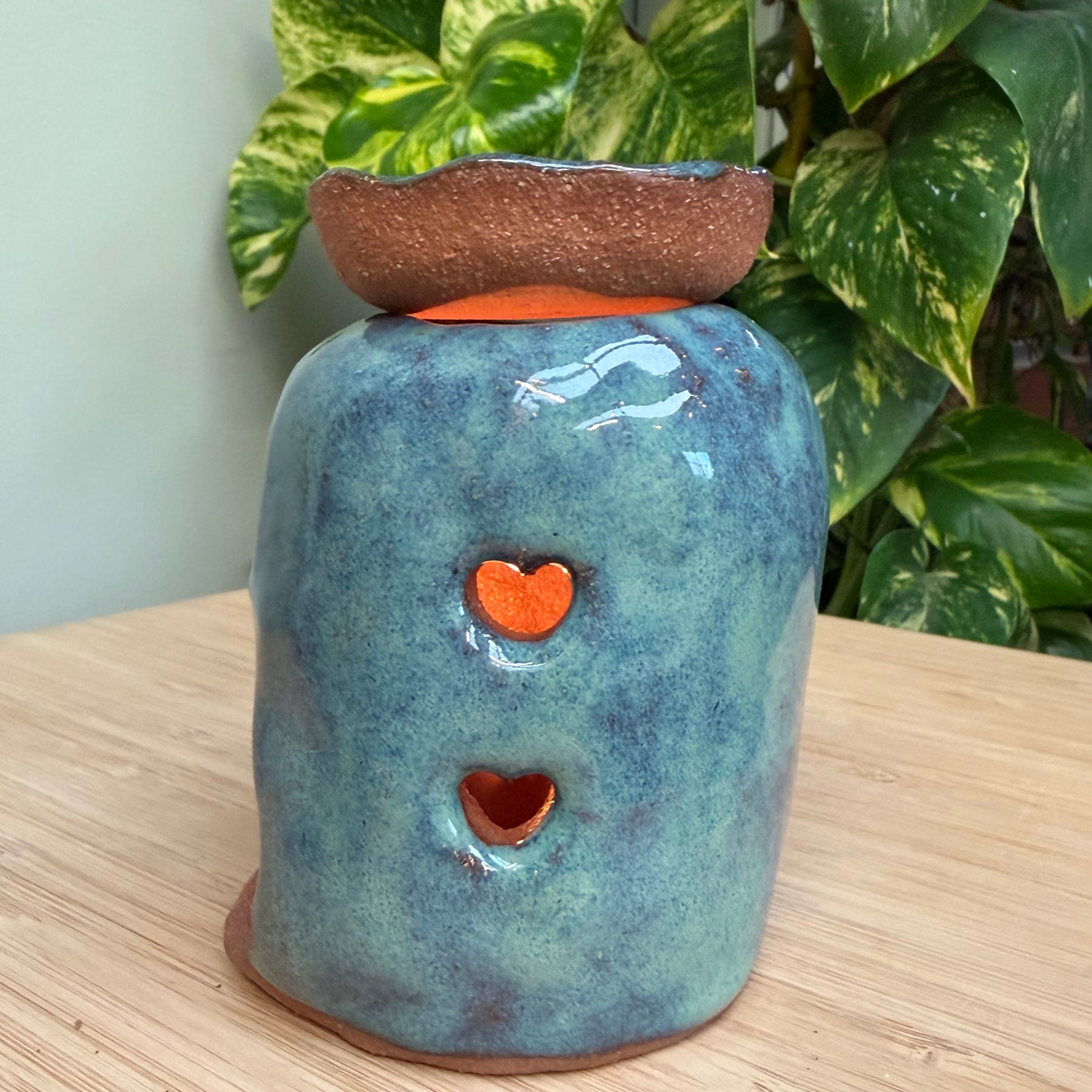 Hand built ceramic oil burner