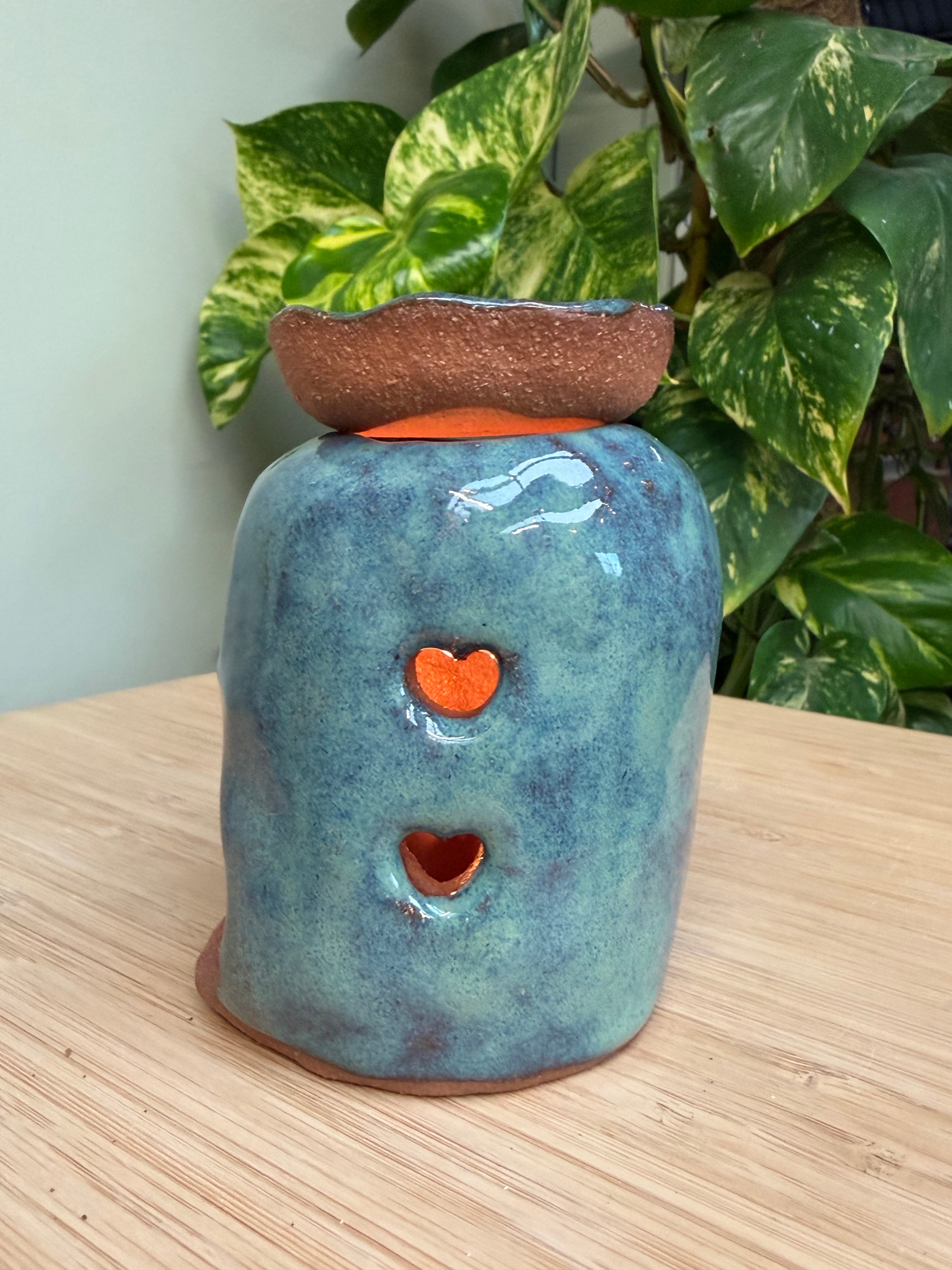 Hand built ceramic oil burner