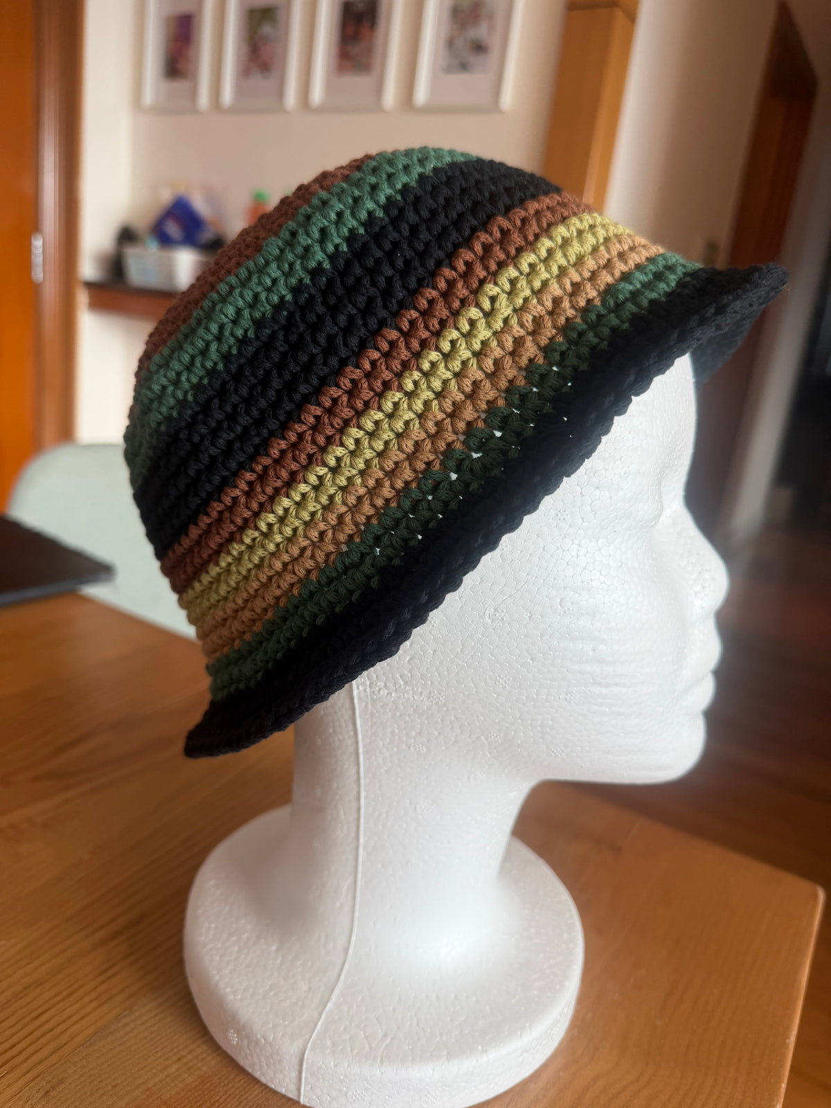 Handmade Striped Crochet Bucket Hat – Earthy Colours \| Custom Colours Available