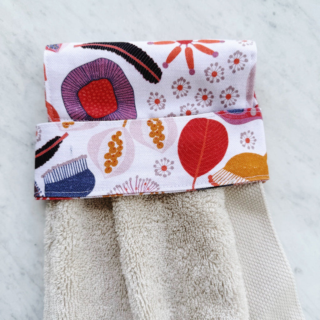 Seeds and nuts no button, hanging kitchen hand towel.