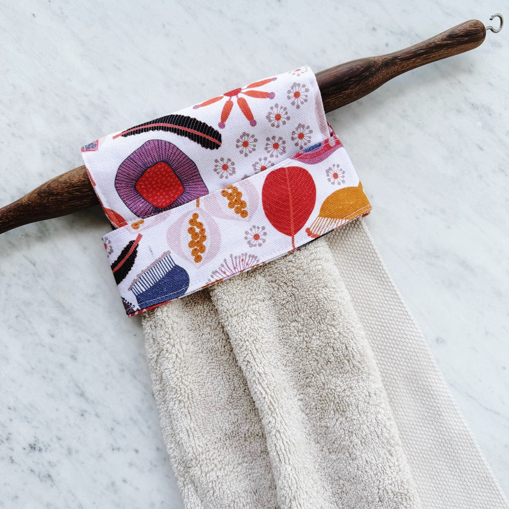 Seeds and nuts no button, hanging kitchen hand towel.