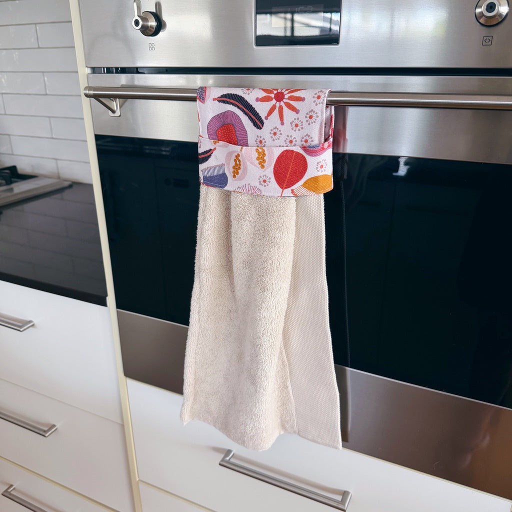 Seeds and nuts no button, hanging kitchen hand towel.