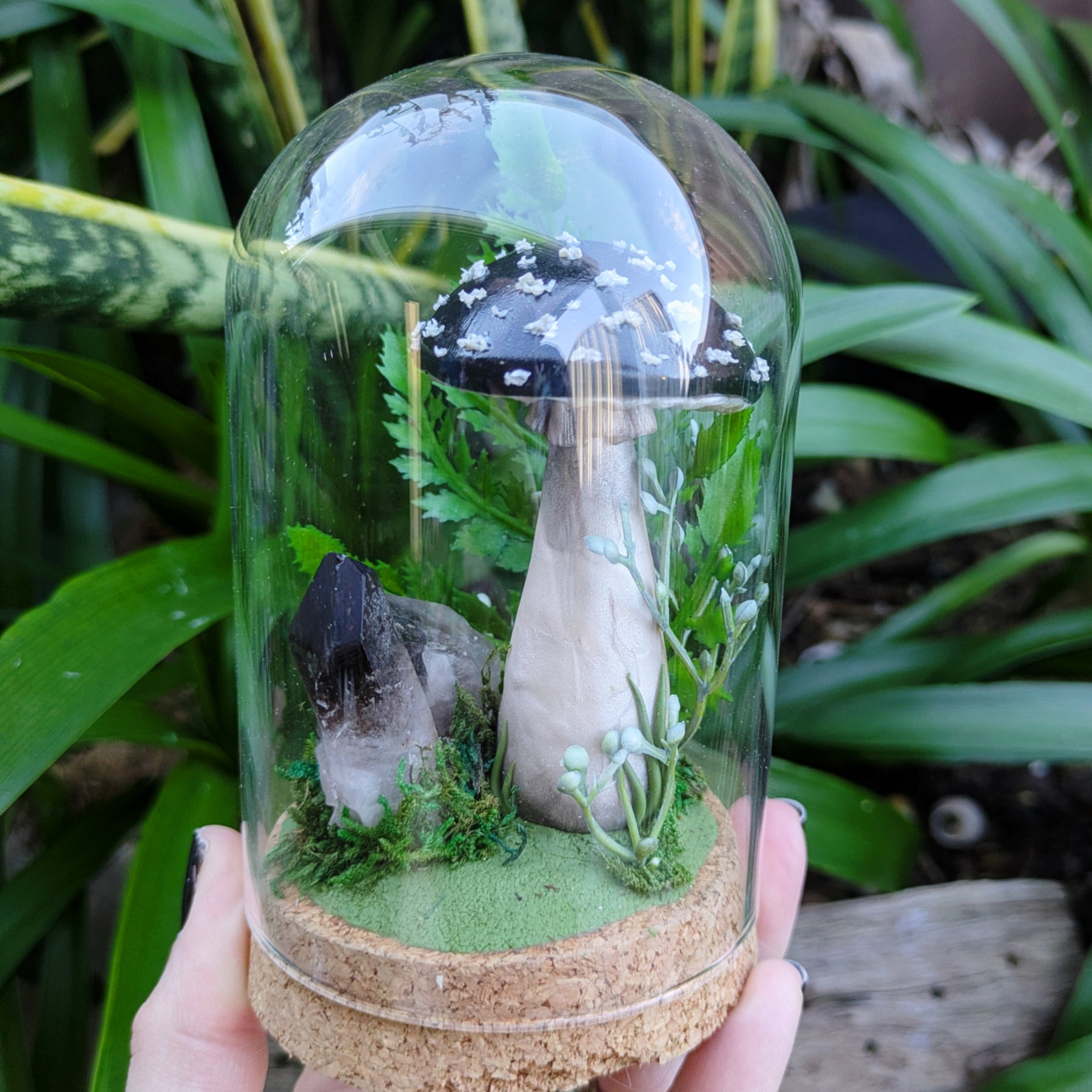 Enchanted Black Woodland Mushroom with Smoky Quartz