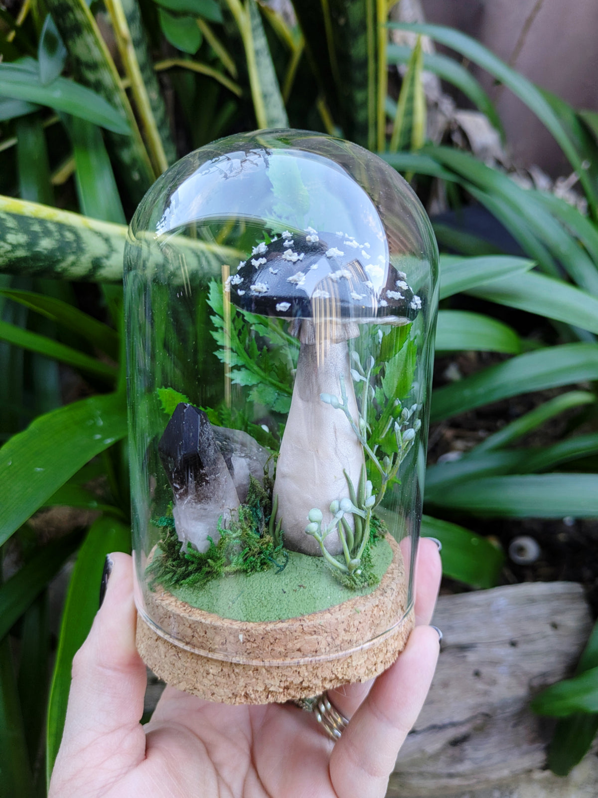 Enchanted Black Woodland Mushroom with Smoky Quartz
