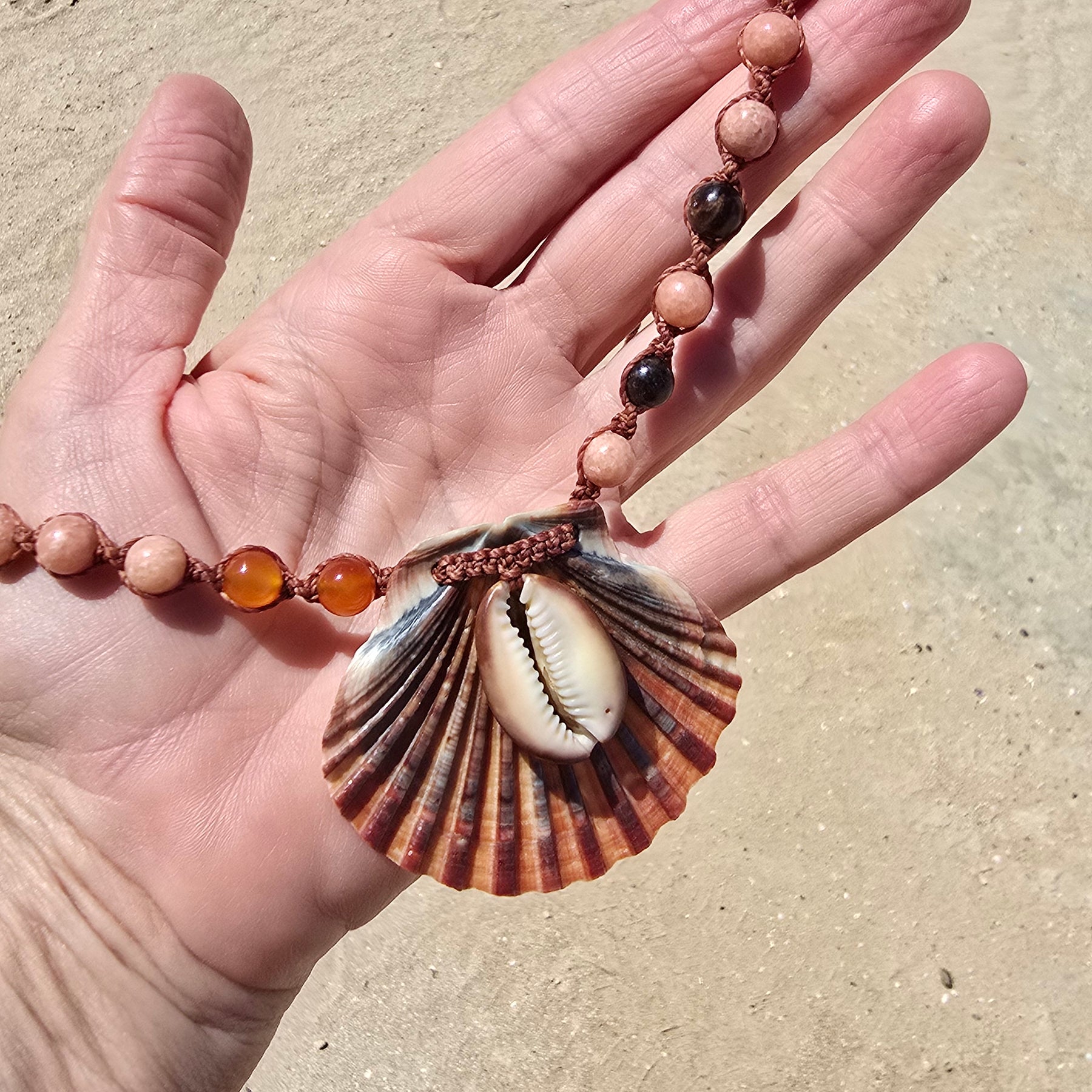 Mermaid Shell Necklace with Black Opal and Gemstones