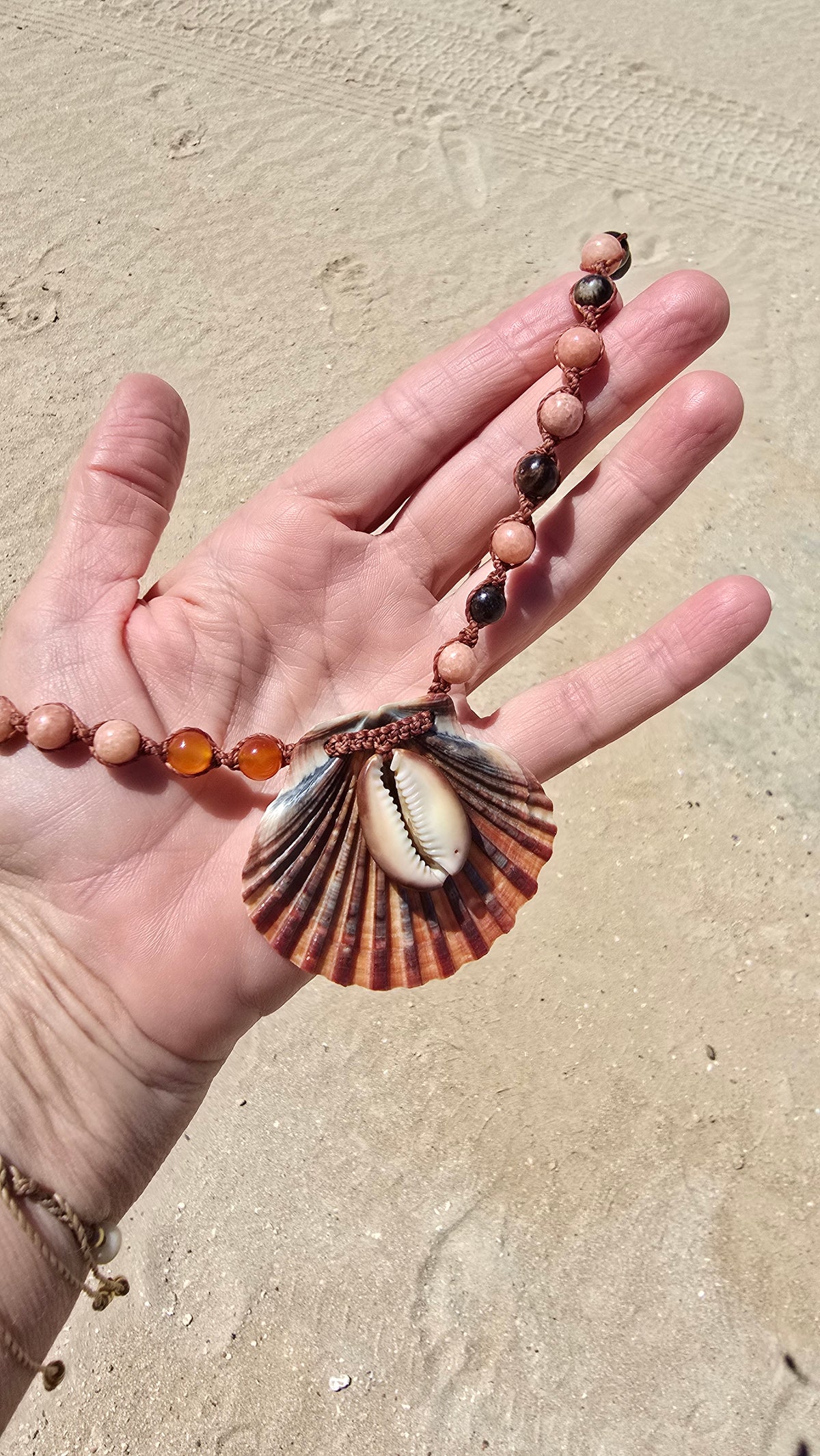 Mermaid Shell Necklace with Black Opal and Gemstones