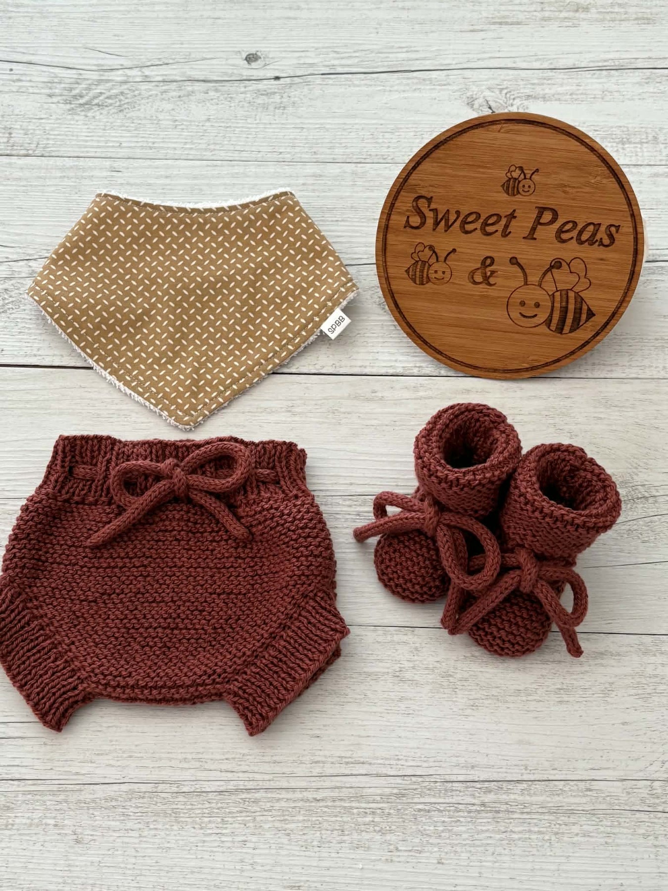 Hand Knitted Nappy Cover, Booties & Bib