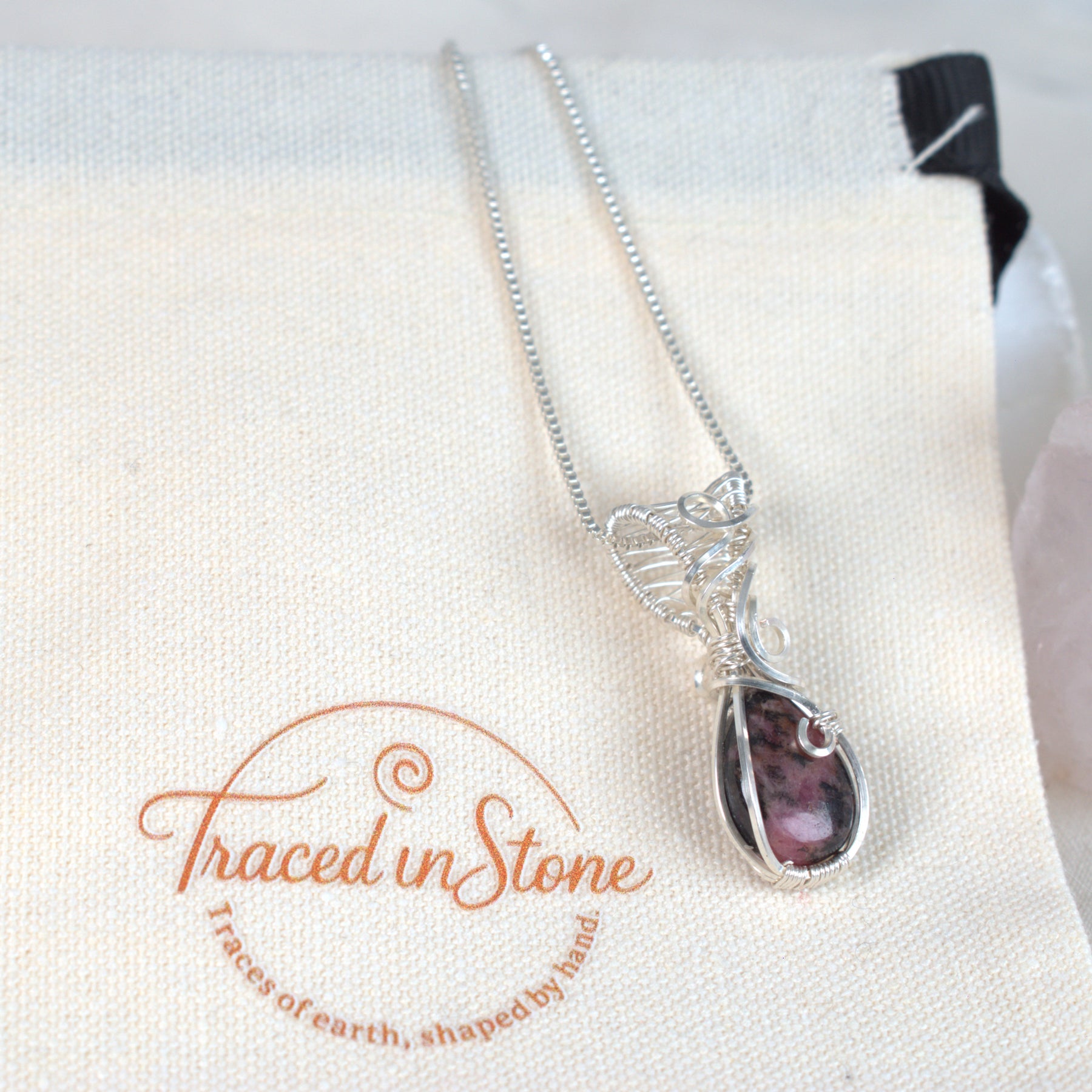 Wire Wrapped Rhodonite Keepsake Pendant