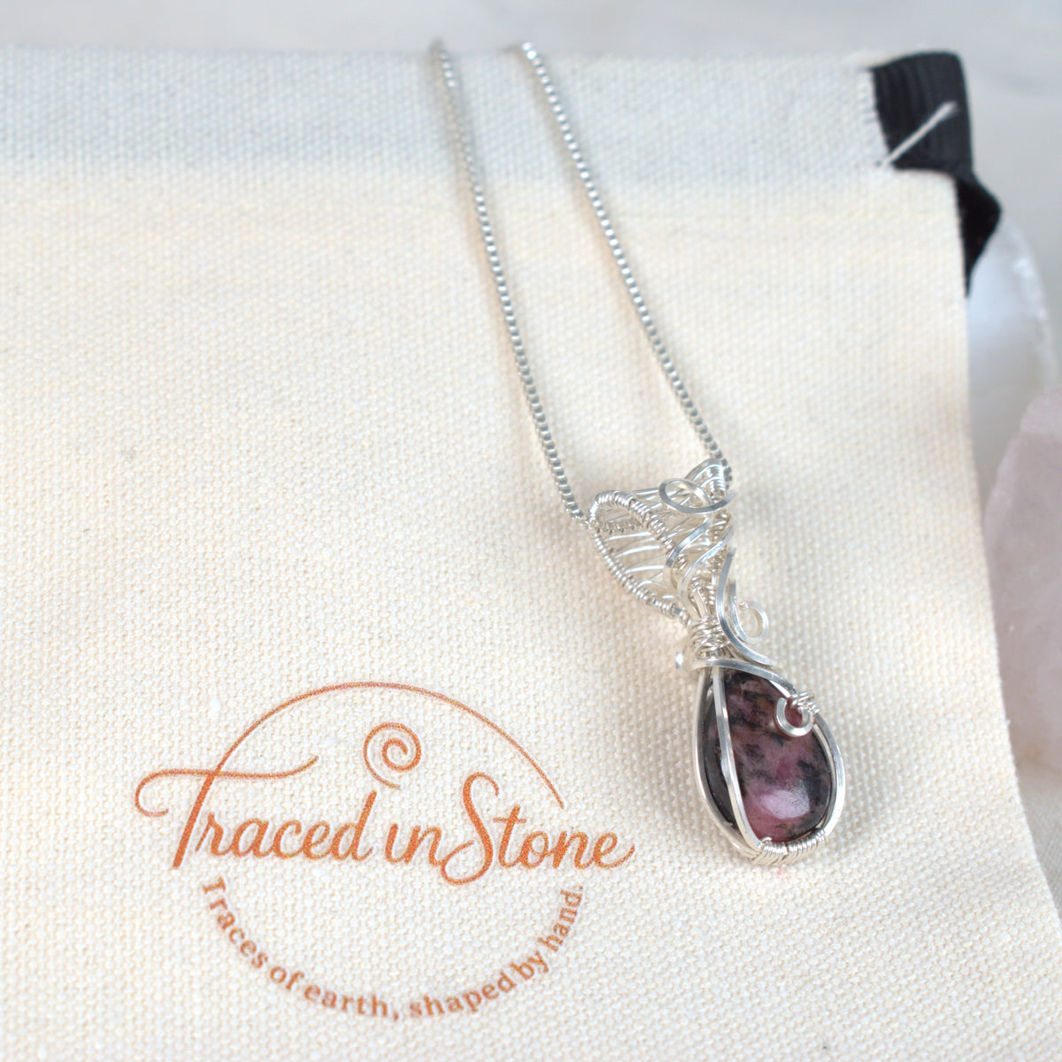 Wire Wrapped Rhodonite Keepsake Pendant