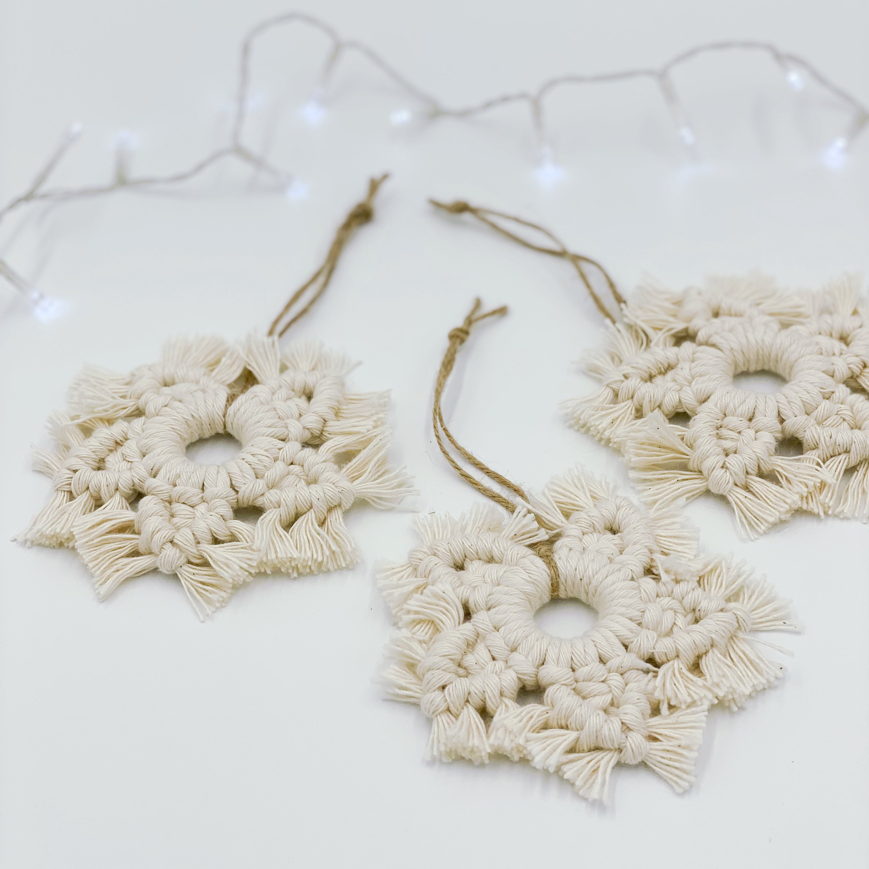 Macrame Christmas snowflake ornament - Set of 3