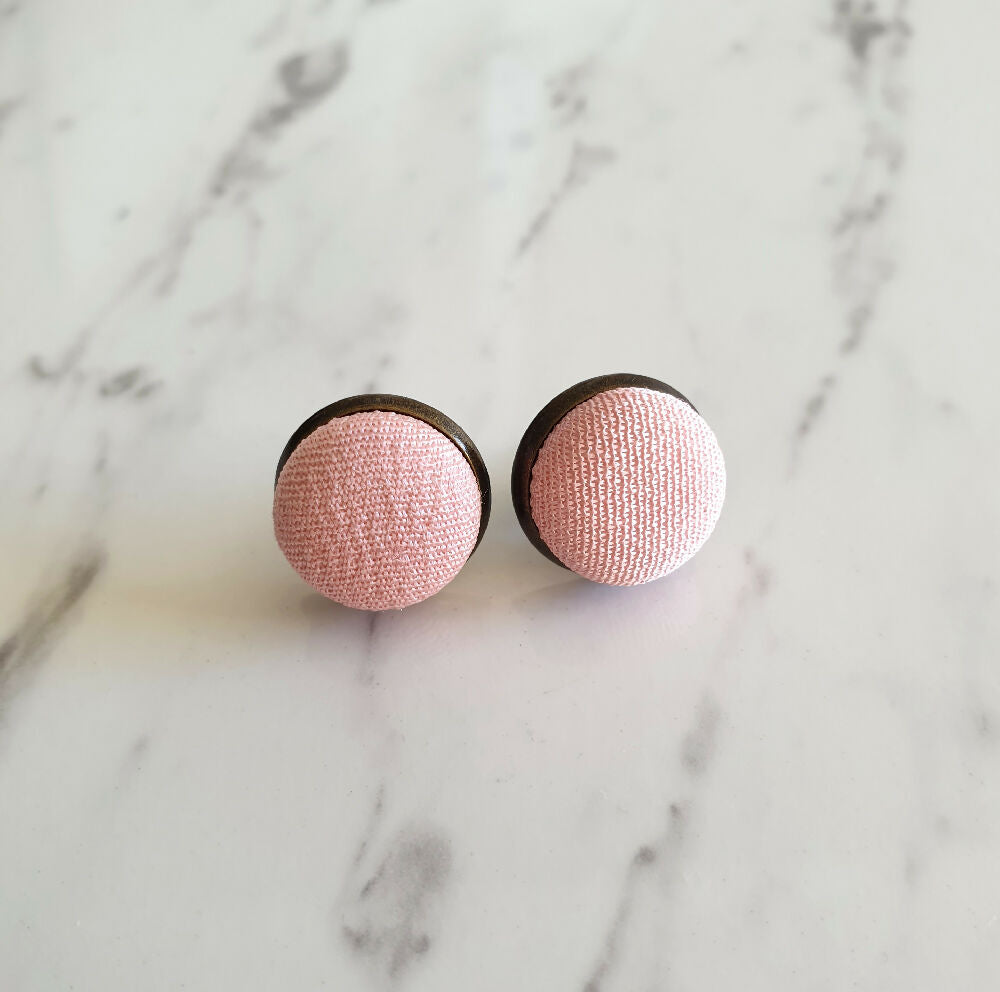 1.4cm Round Pale Pink Kimono Fabric Cabochon stud earrings