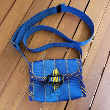 Upcycled Mini Satchel Bag [Blue / Gold]