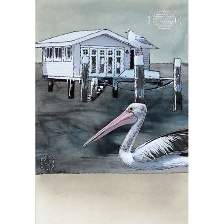 By the Boathouse - original miniature collage